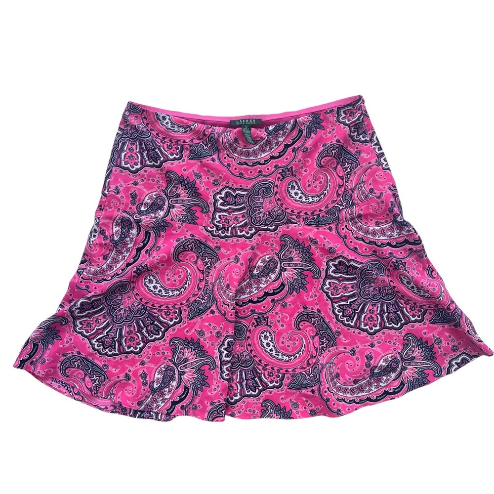 Lauren Ralph Lauren Women Size 12 Bubblegum Pink Navy Paisley Lined A-line Skirt
